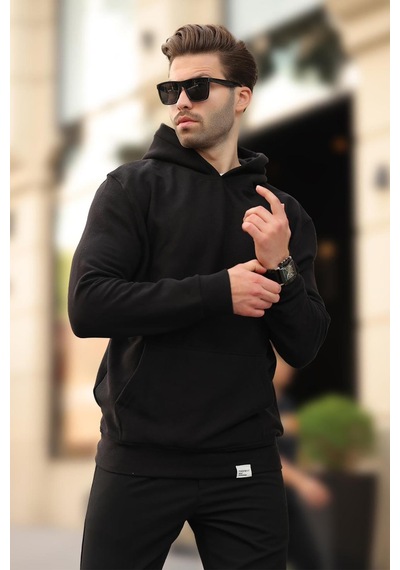 Siyah Kapüşonlu Cep Detaylı Sweatshirt 7095 Siyah