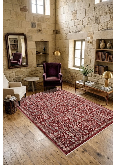 Renkli Vintage Modern Salon Koridor Yatak Ve Oturma Odası Halısı Turuncu