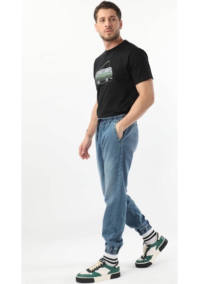 Banny Jeans Erkek Beli Lastikli Jogger Pantolon Mavi