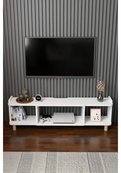 150 Cm Modern Tv Ünitesi Ayaklı Raflı Salon Oturma Odası Dekoratif Televizyon Sehpası Tv Sehpası Beyaz 150 Cm Modern Tv Ünitesi Ayaklı Raflı Salon Oturma Odası Dekoratif Televizyon Sehpası Tv Sehpası Beyaz