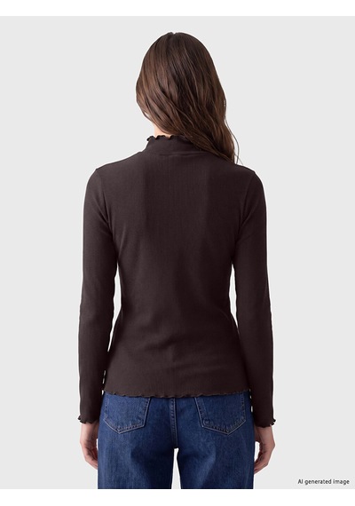 Lcw Modest Kahverengi Dik Yaka Kadın Fitilli Body