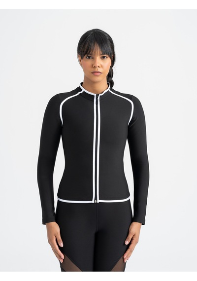 Lismina Lineedge Zip Beyaz Biyeli Siyah Uzun Kollu Spor Ceket Siyah - Beyaz