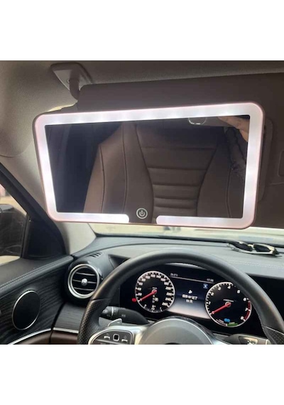 Techtic Araç İçi Led Işıklı Makyaj Aynası Dokunmatik Şarjlı 3 Modlu Hd Güneşlik Aynası 23,5-12,7 Cm Beyaz