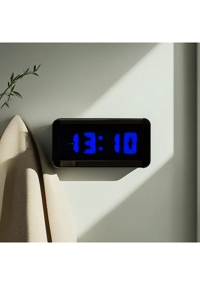 Dijital Led Duvar Ve Masa Saati Ve Derece - Mavi Kasa Ölçüleri: 7x17 Cm