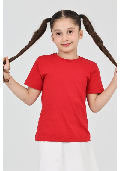 Erdem Kıds Kız Çocuk Kırmızı Düz Baskısız Kısa Kol Basic Casual-okul T-shirt Kırmızı Kırmızı