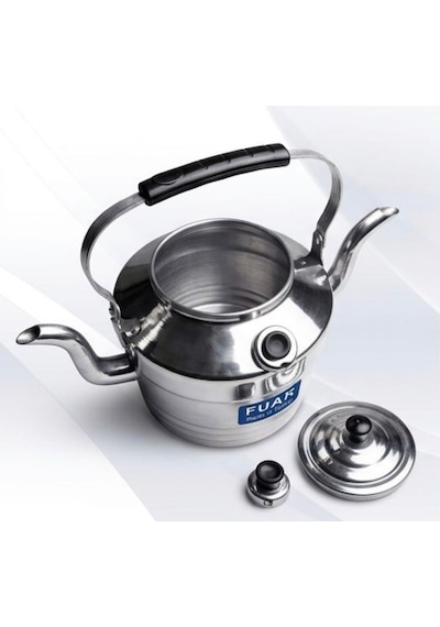 Fuar Alüminyum Kamp Çaydanlığı 3 Litre - Süzgeçli Demlik - 2 Si 1 Arada Çift Taraflı Çaydanlık Seti Alüminyum - Gri