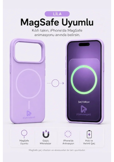 iPhone Uyumlu 17 Pro Max Aura Akıllı Magsafe Animasyonlu Silikon Kılıf Lila