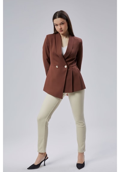 Kahverengi Regular Fit Pile Detaylı Blazer Ceket Siyah