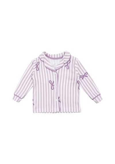 By Bebekodam Kız Bebek Beyaz Lila Fiyonklu Çizgili Pijama Takımı