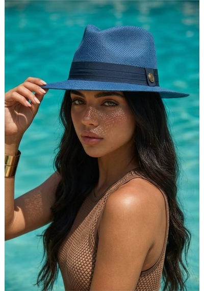 Gigi Luxe Kadın Uv Korumalı Hasır Fötr Şapka Lacivert Lacivert