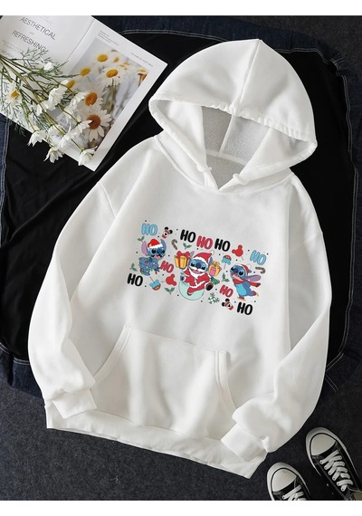 Stitch Happy New Year Kapşonlu Sweatshirt 001