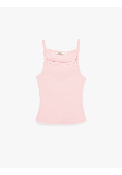 Koton Slim Fit Ribanalı Kolsuz Kare Yaka Bluz Pembe 6sak10235ek Gül