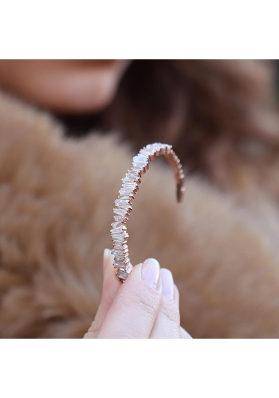 Baget Sıra Taşlı Rose Gold Kaplama Gümüş Kelepçe Gümüş