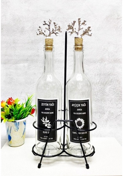 Gümüş Mercan Mantar Tıpalı Şeffaf Cam Şişe 750 Ml Ve Siyah Stant