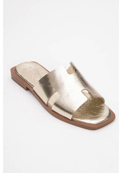 Luvishoes Jez Altın Hakiki Deri Kadın Terlik Altın