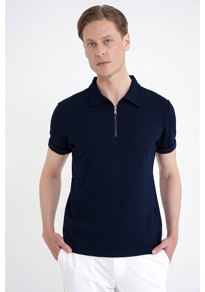 Efor Slim Fit Esnek Pamuklu Fermuarlı Lacivert Polo Yaka Tişört Ts 926