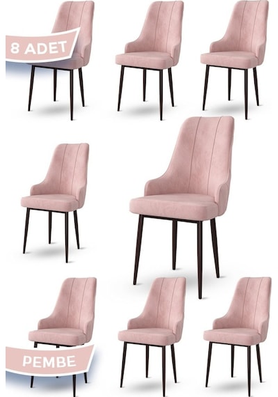 Canisa Trex Serisi 1.sınıf Babyface Kumaş Kahve Metal Ayak 8 Adet Pembe Sandalye Sandalye Pembe Ayaklar Kahve