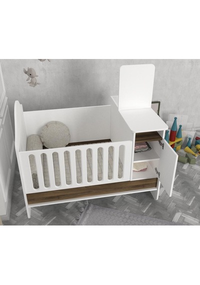 Dekorister Lora Baby Büyüyen Beşik Beyaz-Ceviz Ahşap - Beyaz