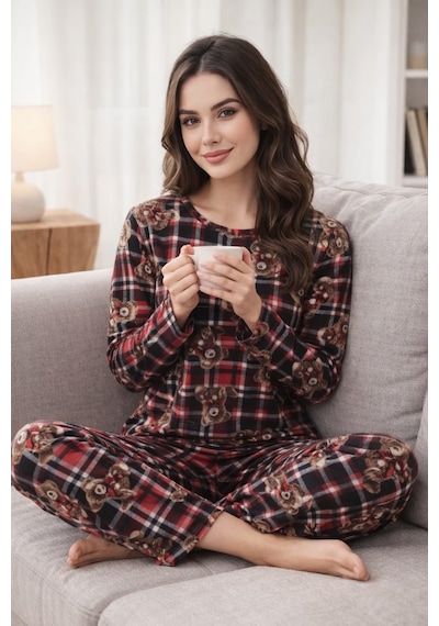 Pemilo Kadın 3564 Uzun Kol Süet Pijama Takımı Bordo Pemilo Kadın 3564 Uzun Kol Süet Pijama Takımı Bordo