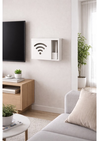 Teknor Ahşap Modem Saklama Kutusu Dekoratif Wifi Desenli Saklama Kutusu Demonte 35 X 40 Cm Sürgülü