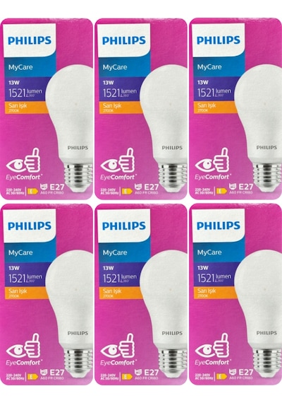 6 Adet Philips 13w Sarı Işık E27 Duylu Kalın Duy Led Ampul
