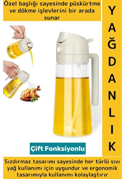 Ergonomik Sızdırmaz Tasarım Yağ Dökme Püskürtme Çift Modlu Özel Başlıklı Cam Yağdanlık 550 Ml