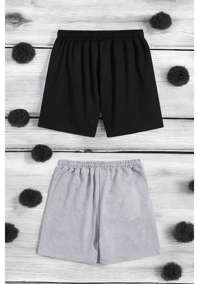 Uyguntarz 2'li Paket Unisex Pamuklu Rahat Penye Şort Antrasit