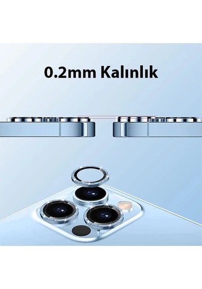 Ally iPhone Uyumlu 14 Pro-14 Pro Max Diamond Taş İşlemeli Alüminyum Alaşımlı Kamera Lens Koruyucu- 5775 Altın