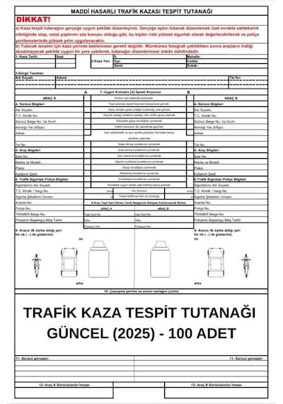 Trafik Kaza Tesit Tutanağı Güncel 2025 - 100 Adet