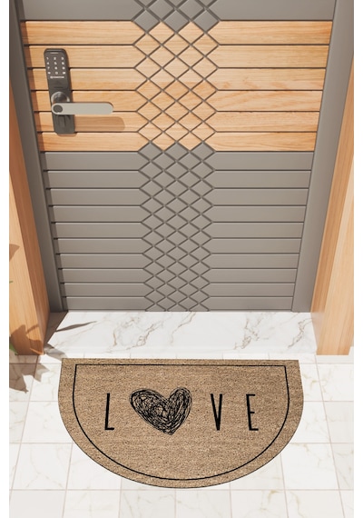 Rugmood Modern Dijital Paspas Kahverengi Kalp Love Kapı Önü Paspası