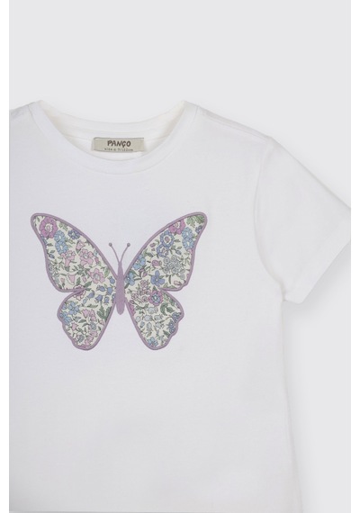 Panço Liberty Kumaş Çiçek Nakışlı Kız Çocuk Tişört 5611gk05002 Krem