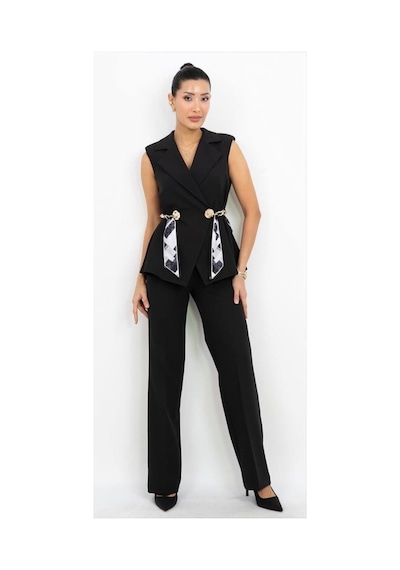 Dorne Moda Şal Detaylı Pantolon Takım Siyah Siyah