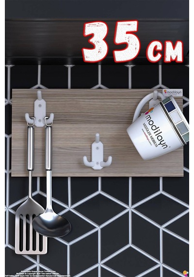Geyik 9 Kancalı Mutfak Askısı 3'lü Set 31,4x9,6 Cm - Şık Tasgeyikm, Çok Amaçlı Düzenleyici Ve Yer Tasarrufu 35 Cm