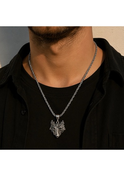 Viking Kurt Başı Kolye Erkek 925 Ayar Gümüş Wolf Head Pendant Minimalist Nordic Erkek Kolyesi