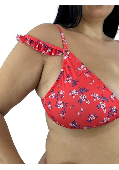 Büyük Beden Desenli Fırfır Askılı Uzun Üçgen Yandan Bağlamalı Kadın Bikini Takım