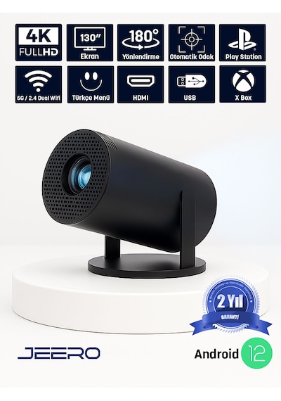 Jeero Hy300pro Multimedia Ultra Hd 1080 Pixel Android 12 Projeksiyon Cihazı Türkçe Menü