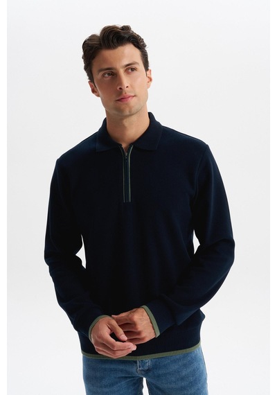 AR-MA Arma Erkek Selanik Kumaş Polo Yaka Yarım Fermuarlı Regular Fit Sweatshirt Kazak K30554697902 Lacivert