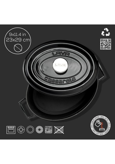 Signature Emailierten Dökme Demir Oval Dutch Oven 4 1/4 Quart, Obsidian Siyah, Dökme Demir, Siyah, 5 Quart Diğer