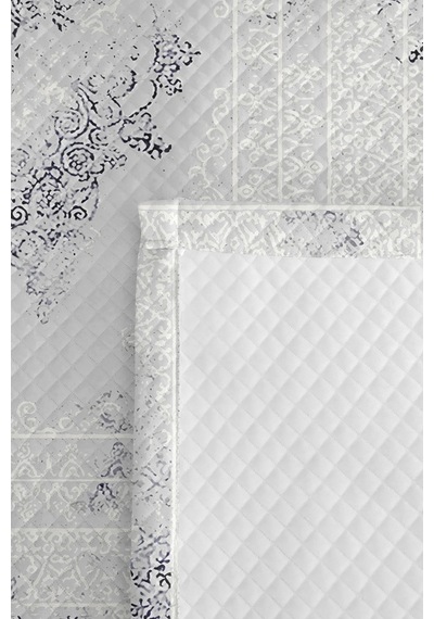 Gri Etnik Modern Tek Kişilik Pike Takımı - Beyaz Şal Motifli 160x220 Cm Kapitone Yazlık Yatak Örtüsü Beyaz