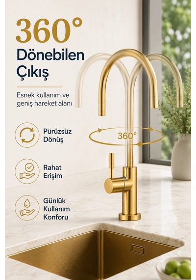 Likuan Ncp8883cp Premium Krom İçme Suyu Arıtma Musluğu Led Siz Kuğu Boyun Altın