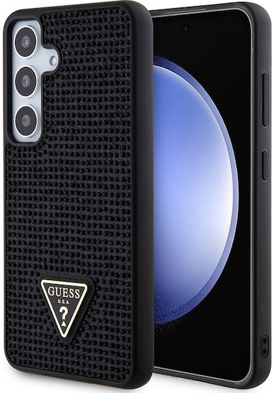 Galaxy S24 Uyumlu Kılıf Guess Lisanslı Taşlı Arka Yüzey Üçgen Logolu Kapak Siyah