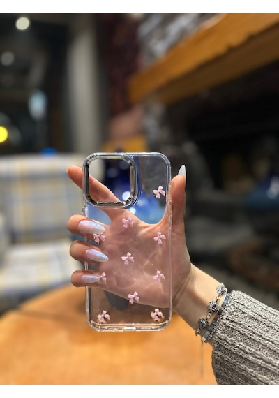 İphone 16 Pro Uyumlu Fiyonk Desenli Darbeye Karşı Dayanıklı Kılıf Plastıc Cover Pembe