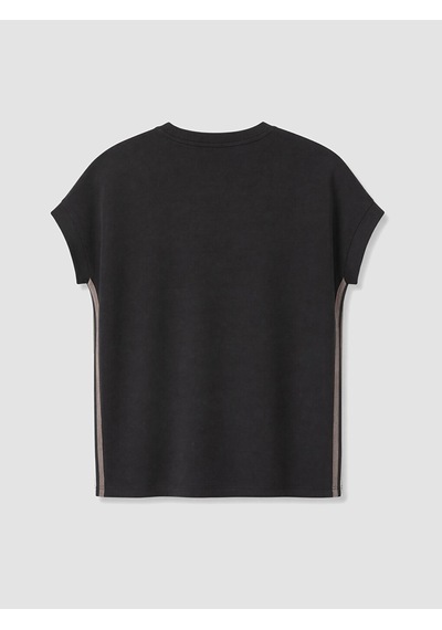 Lcw Everyday Siyah Şerit Detaylı Soft Touch Oversize Kadın Tişört
