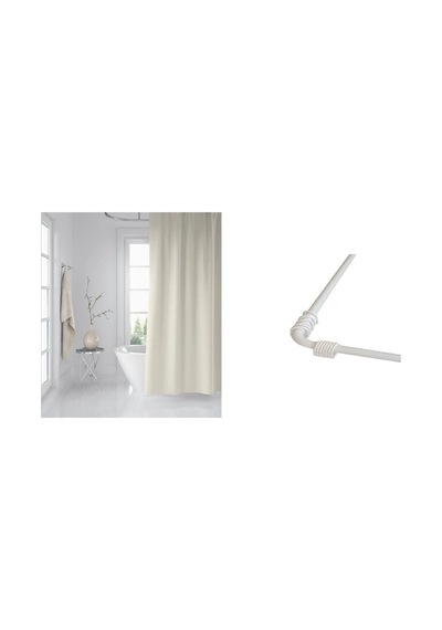 Banyo Perdesi Krem 1x180x200, Perde Borusu Askı Aparatı Köşe Boru Beyaz Hediyeli, Duş Perdesi Seti Diğer