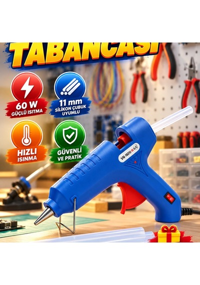 60 W Silikon Tabancası 11 Mm 5 Adet Silikon Çubuk Hediyeli Hobi Ve Tamir Yapıştırma Tabancası