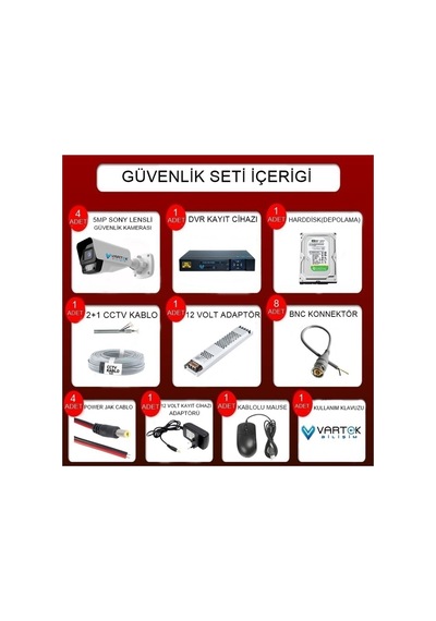 4 Kameralı Full Hd Güvenlik Sistemi 9 Led Gece Renkli 1000gb Hdd Dahil