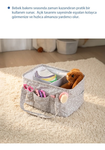 Babyjem - Katlamalı Anne&bebek Organizer Gri Çiçek
