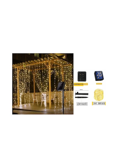 Solarlı 2x2 Metre Perde Led Solarlı Peri Tel Led Günışığı