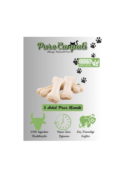 Purecanpati Naturel Sütlü Pres Beyaz Köpek Çiğneme Kemiği 5'li 7.5 CM