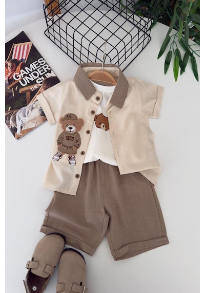 Miniğimin Cicileri Bear Panç İşleme Detaylı Erkek Bebek 3 Lü ... Kahverengi
